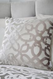 Catherine Lansfield 'Lattice Cut Velvet' Cushion in Natural - Size: 43 cm x 43 cm