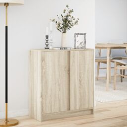 Berkfield Home Sideboard with LED Sonoma Oak 77x34x85 cm Engineered Wood in Brown - Size: 77 x 34 x 85 cm - thumbnail 4
