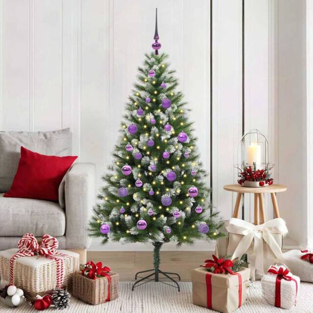 Berkfield Home Artificial Hinged Christmas Tree with Flocked Snow 150 cm in Green - image 1