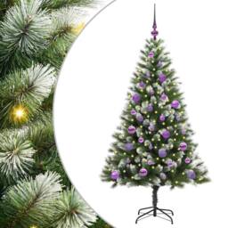 Berkfield Home Artificial Hinged Christmas Tree with Flocked Snow 150 cm in Green - thumbnail 2