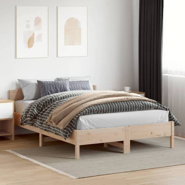 Berkfield Home Beautiful Bed Frame without Mattress 140x200 cm Solid Wood Pine in Light Tan - image 1