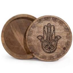 KDMD Big Round Black Engraved Box 17.5x7.5cm with Hamsa Motif in Brown - Size: 17.5x7.5 cm - thumbnail 2
