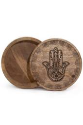 KDMD Big Round Black Engraved Box 17.5x7.5cm with Hamsa Motif in Brown - Size: 17.5x7.5 cm - thumbnail 1
