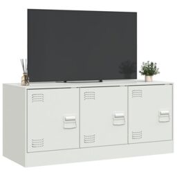 Berkfield Home TV Cabinet White 99x39x44 cm Steel - Size: 99 x 39 x 44 cm - thumbnail 5