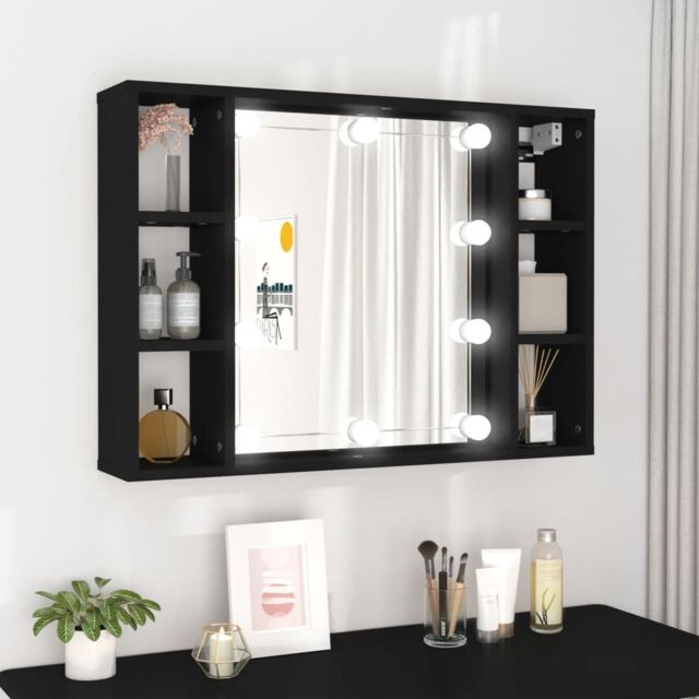 Berkfield Home Mirror Cabinet with LED Black 76x15x55 cm - Size: 76 x 15 x 55 cm - image 1