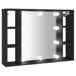 Berkfield Home Mirror Cabinet with LED Black 76x15x55 cm - Size: 76 x 15 x 55 cm - thumbnail 2