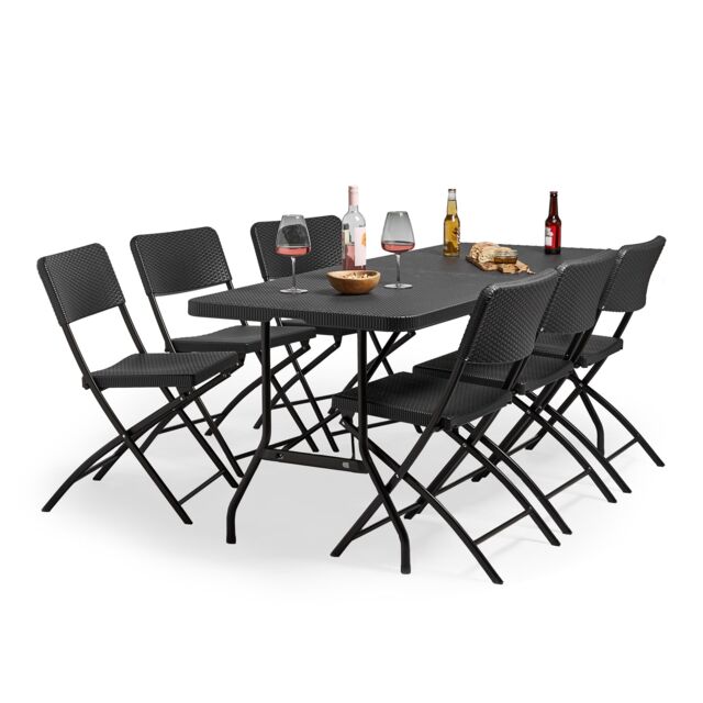 VonHaus Rattan 6 Seater Folding Garden Dining Set in Black - image 1