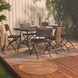 VonHaus Rattan 6 Seater Folding Garden Dining Set in Black - thumbnail 2
