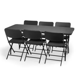 VonHaus Rattan 6 Seater Folding Garden Dining Set in Black - thumbnail 3
