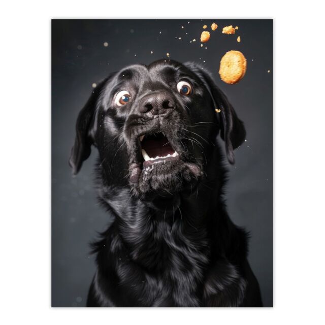 "Artery8 Wall Art Print Funny Black Labrador Dog Lover Treat Catch Photo Poster - Size: W18"" x H24""" - image 1