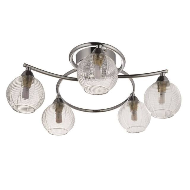 First Choice Lighting Tatton - Chrome with Ribbed Glass 5 Light Flush Ceiling Light in Silver - image 1
