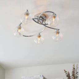 First Choice Lighting Tatton - Chrome with Ribbed Glass 5 Light Flush Ceiling Light in Silver - thumbnail 6