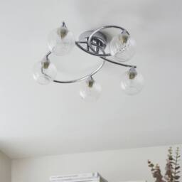 First Choice Lighting Tatton - Chrome with Ribbed Glass 5 Light Flush Ceiling Light in Silver - thumbnail 5
