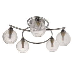 First Choice Lighting Tatton - Chrome with Ribbed Glass 5 Light Flush Ceiling Light in Silver