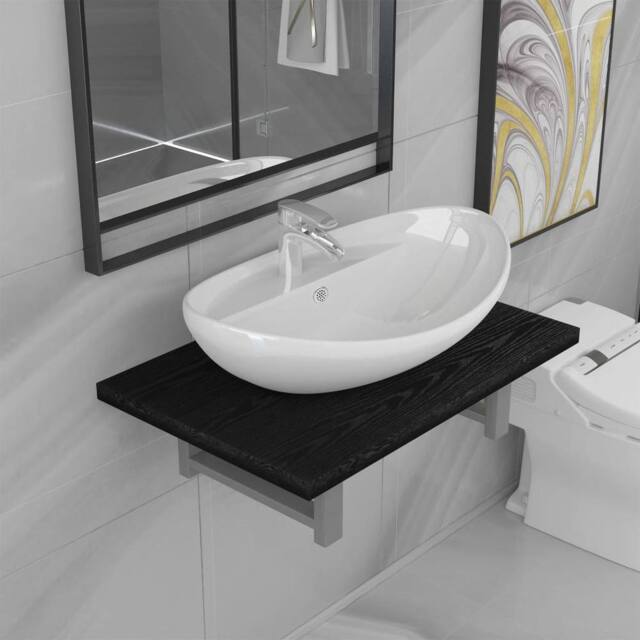 Berkfield Home Two Piece Bathroom Furniture Set Ceramic Black - image 1