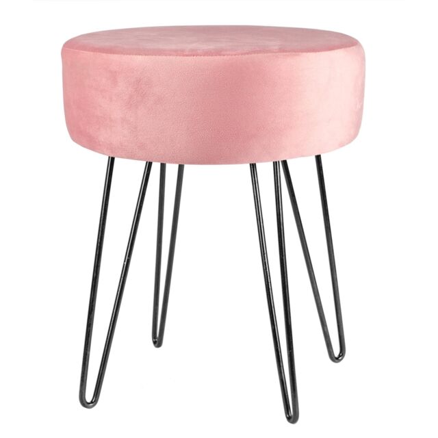 Harbour Housewares Round Velvet Footstool - H40 x D35cm - Black Hairpin Legs in Pink - image 1
