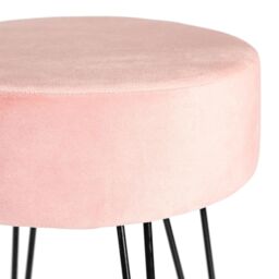 Harbour Housewares Round Velvet Footstool - H40 x D35cm - Black Hairpin Legs in Pink - thumbnail 5