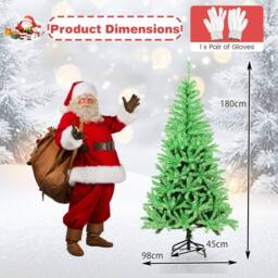 Costway 180 CM Glow-in-the-dark Artificial Christmas Tree Hinged Xmas Tree in Green - thumbnail 2