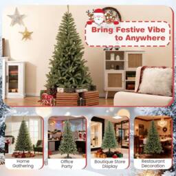 Costway 180 CM Glow-in-the-dark Artificial Christmas Tree Hinged Xmas Tree in Green - thumbnail 9