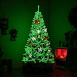Costway 180 CM Glow-in-the-dark Artificial Christmas Tree Hinged Xmas Tree in Green - thumbnail 4