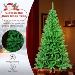 Costway 180 CM Glow-in-the-dark Artificial Christmas Tree Hinged Xmas Tree in Green - thumbnail 7