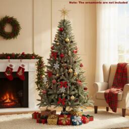 Costway 180 CM Glow-in-the-dark Artificial Christmas Tree Hinged Xmas Tree in Green