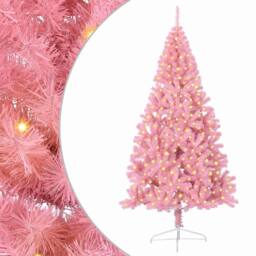 Berkfield Home Beautiful Artificial Pre-lit Christmas Tree with 300 LEDs Pink 24 - thumbnail 3