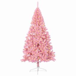 Berkfield Home Beautiful Artificial Pre-lit Christmas Tree with 300 LEDs Pink 24