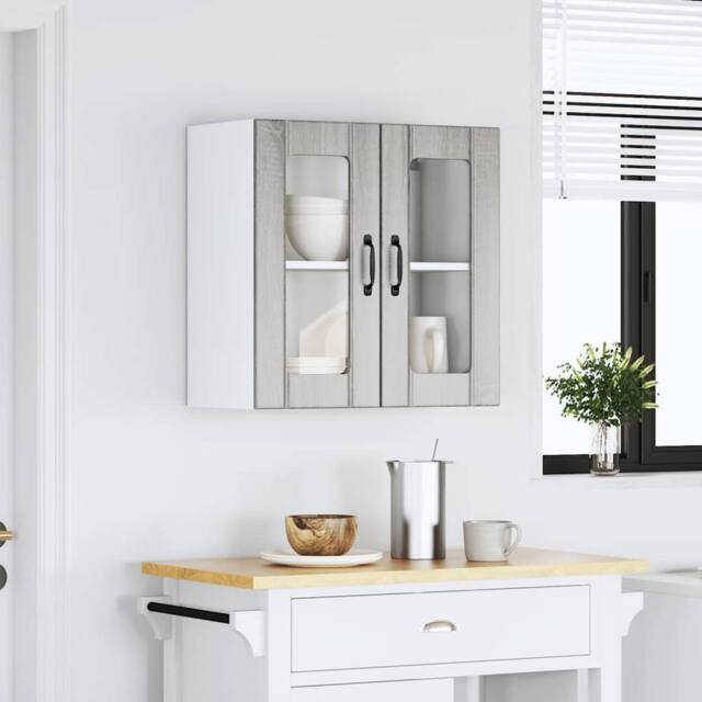 Berkfield Home Kitchen Wall Cabinet with Glass Door Lucca Grey Sonoma Engineered Wood - image 1