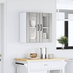 Berkfield Home Kitchen Wall Cabinet with Glass Door Lucca Grey Sonoma Engineered Wood - thumbnail 1