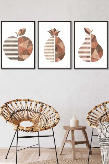 ARTZE Framed Geometric Wood Grain Effect Fruit Framed Wall Art - Large in Black - Size: W53 cm x H73 cm x D20mm - image 1