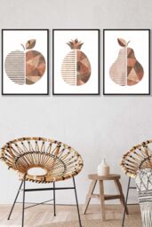ARTZE Framed Geometric Wood Grain Effect Fruit Framed Wall Art - Large in Black - Size: W53 cm x H73 cm x D20mm - thumbnail 1