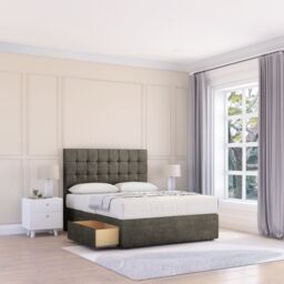"Sloomy Alabama Divan Bed Base 4 Drawers & 54"" Floor Standing Headboard in Light Grey - Size: Super King" - thumbnail 1