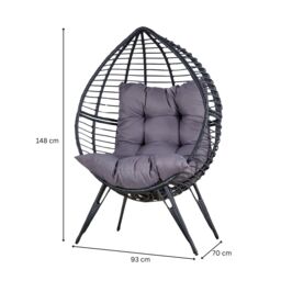 Home Source Egg Chair Rattan Grey Waterproof Cushion Outdoor Home Seat in Dark Grey - thumbnail 4