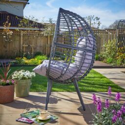 Home Source Egg Chair Rattan Grey Waterproof Cushion Outdoor Home Seat in Dark Grey - thumbnail 5