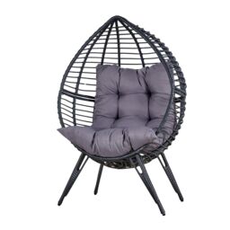 Home Source Egg Chair Rattan Grey Waterproof Cushion Outdoor Home Seat in Dark Grey - thumbnail 3