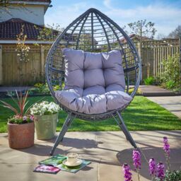 Home Source Egg Chair Rattan Grey Waterproof Cushion Outdoor Home Seat in Dark Grey - thumbnail 6