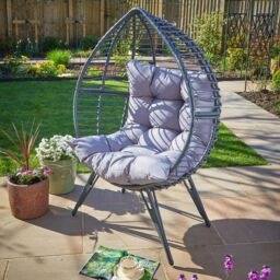 Home Source Egg Chair Rattan Grey Waterproof Cushion Outdoor Home Seat in Dark Grey - thumbnail 2