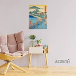 "Artery8 Iwakuni Kintai Bridge Canvas Japanese Wall Art in Blue - Size: W18"" x H24""" - thumbnail 3
