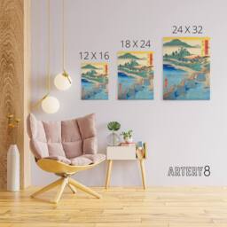 "Artery8 Iwakuni Kintai Bridge Canvas Japanese Wall Art in Blue - Size: W18"" x H24""" - thumbnail 4