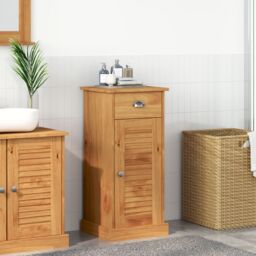 "Berkfield Home Bathroom Cabinet ""VIGO"" with Drawer 37x34x80 cm Solid Wood Pine in Brown - Size: 37 x 34 x 80 cm"