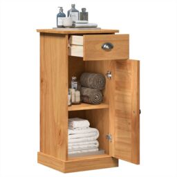 "Berkfield Home Bathroom Cabinet ""VIGO"" with Drawer 37x34x80 cm Solid Wood Pine in Brown - Size: 37 x 34 x 80 cm" - thumbnail 3