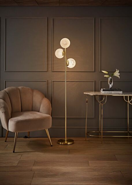 ValueLights Jas Gold Floor Lamp with 3 Way White Confetti Glass Globe Shades - image 1