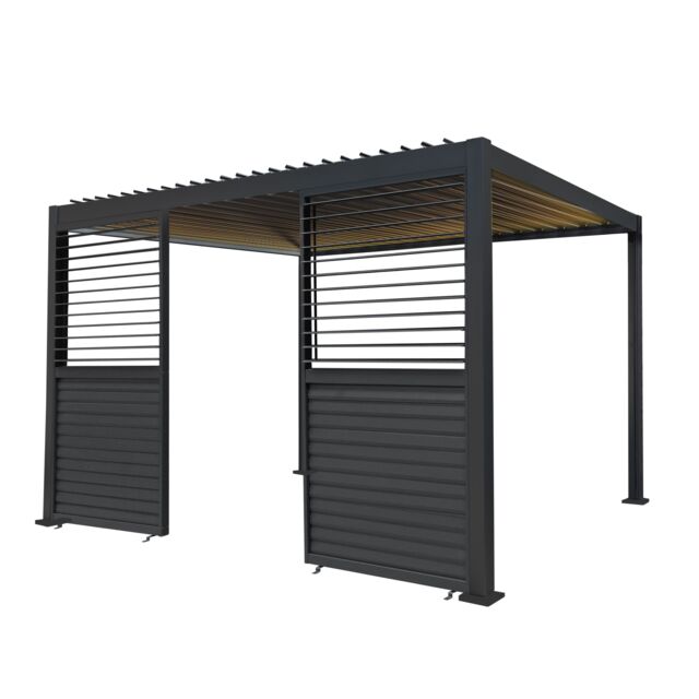 Monstershop Anthracite Aluminium Pergola With LED Lights & 2 x Shutter Panels - 3m in Grey - image 1