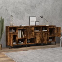 Berkfield Home Sideboards 3 pcs Smoked Oak 60x35x70 cm Engineered Wood in Brown - Size: 60 x 35 x 70 cm - thumbnail 3
