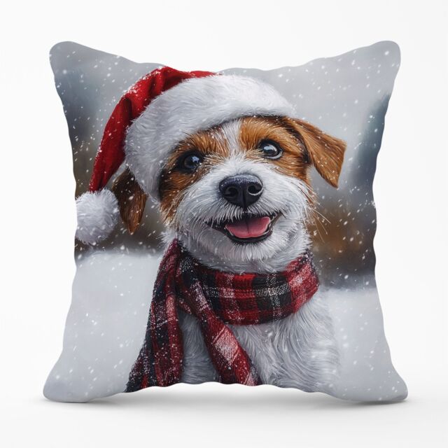 Warren Reed - Designer Christmas Jack Russell Cushion in Brown - Size: 60 cm x 60 cm - image 1