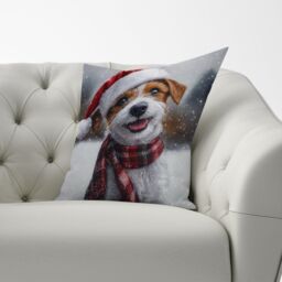 Warren Reed - Designer Christmas Jack Russell Cushion in Brown - Size: 60 cm x 60 cm - thumbnail 3