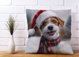 Warren Reed - Designer Christmas Jack Russell Cushion in Brown - Size: 60 cm x 60 cm - thumbnail 2