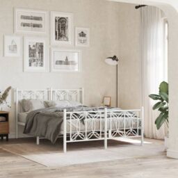 Berkfield Home Metal Bed Frame without Mattress with Footboard White 140x200cm - Size: 140x200 cm - thumbnail 1