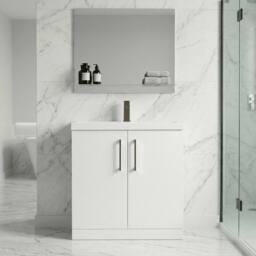 Balterley Contemporary Bathroom Floor 2-Door Vanity Unit Basin, White, 800mm in White - thumbnail 2